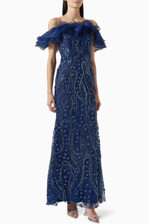 BASIX Bead-embellished Ruffle Gown in Tulle