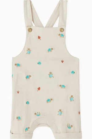 Purebaby Turtle Broderie Overalls in Organic Cotton