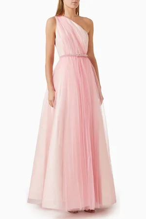 Badgley Mischka One-shoulder Maxi Dress in Tulle