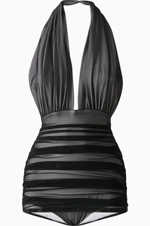 Norma Kamali Halter Bill One-piece Swimsuit in Mesh