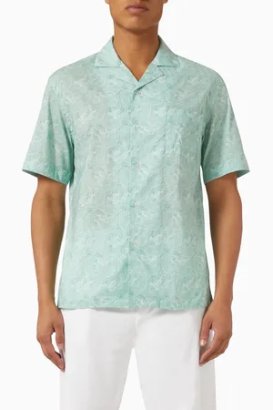 FEDELI Printed Bowling Shirt in Cotton Voile
