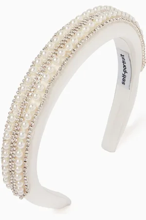 Self-Portrait Embellished Headband in Satin