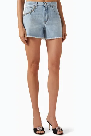 AREA Crystal-embellished Shorts in Denim