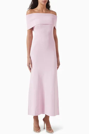 Mossman Monaco Off-shoulder Midi Dress in Crepe-knit