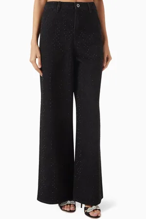 Self-Portrait Rhinestone-embellished Wide-leg Jeans in Denim