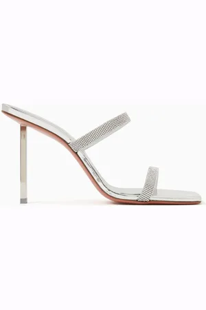 Amina Muaddi Rih 95 Crystal Mesh Mule Sandals in Metallic Leather