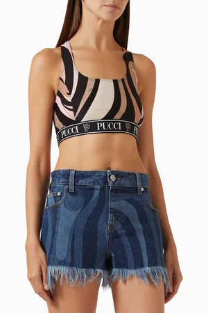 Puccini Marmo-print Crop Top in Stretch Nylon