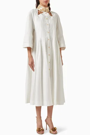 Serpil Cut-out Shirt Midi Dress in Linen & Cotton