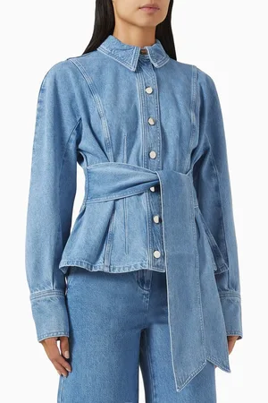 Toccin Mina Tie-front Blouse in Denim