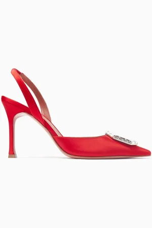Amina Muaddi Camelia 90 Crystal Slingback Pumps in Satin