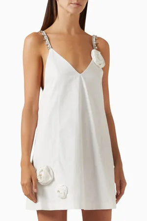 AREA Crystal-embellished Rosette Dress in Cotton-poplin