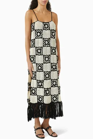VANINA Echarpe de Fleur Crochet Midi Dress in Cotton-knit