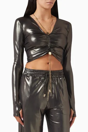 Danamè Michela Crop Top in Laminated Jersey