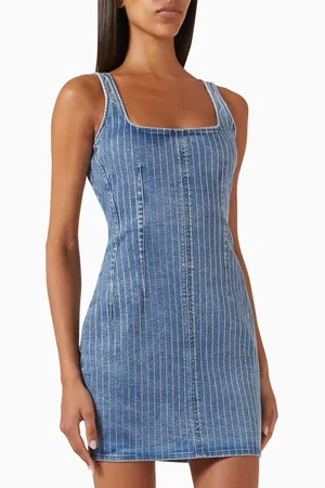 GOOD AMERICAN Rhinestone Shift Mini Dress in Denim