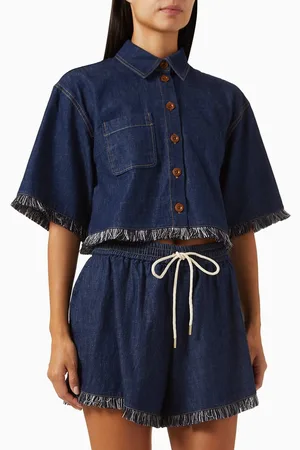 ZIMMERMANN Rhiannon Fringe Shirt in Denim
