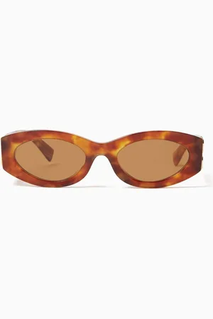 Miu Miu Logo Havana Oval Sunglasses in Acetate