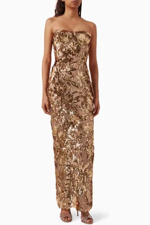 Bronx and Banco Dahlia Floral-embroidered Sequin Gown