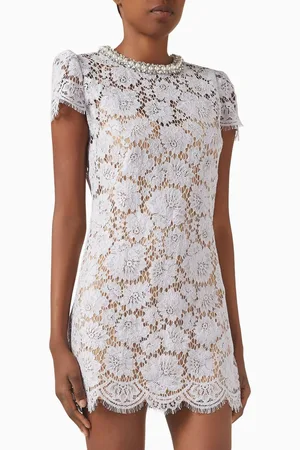 Self-Portrait Pearl Diamanté-trim Mini Dress in Lace