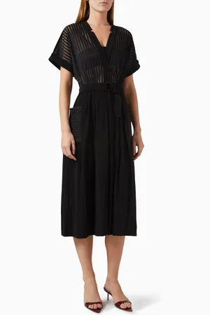 Norma Kamali Geralyn Belted Midi Dress in Poly-lycra