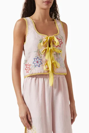 ALÉMAIS Olivia Embroidered Top in Linen
