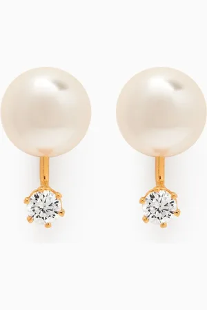 TAI Jewelry Large Pearl CZ Jacket Earrings in Gold-vermeil