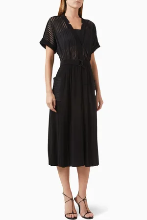 Norma Kamali Geralyn Belted Midi Dress in Poly-lycra