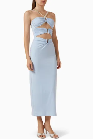 Normaillot Faux-pearl Embellished Draped Cutout Midi Dress