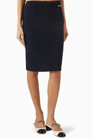 Miu Miu Embroidered-logo Midi Skirt in Cotton Piqué