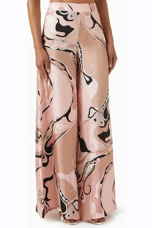 Puccini Orchidee-print Wide-leg Pants in Silk-twill