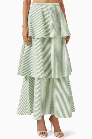 by Ti Mo Striped Layered Maxi Skirt in Seersucker