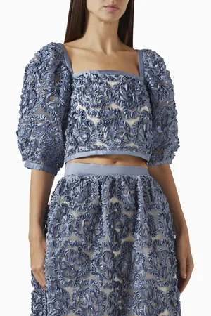 Maje Floral-motif Crop Top in Organza