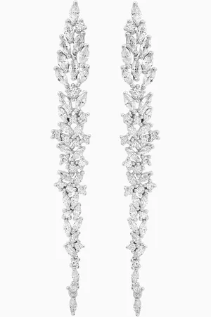 TAI Jewelry Leafy Crystal Linear Drop Earrings in Sterling Silver