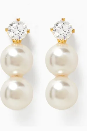 TAI Jewelry Crystal & Double Pearl Drop Earrings in Gold-plated Brass