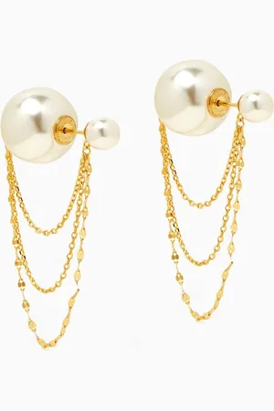 TAI Jewelry Draped Chain Pearl Earrings in Gold-plated Brass