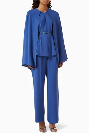 Mimya Cape-sleeve Top & Pants in Crepe