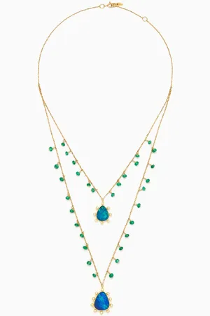Dima Double Layered Opal & Chrysoprase Necklace in 18kt Gold