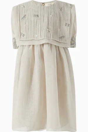 SHATHA ESSA Pleated Flap Panel Dress in Organza
