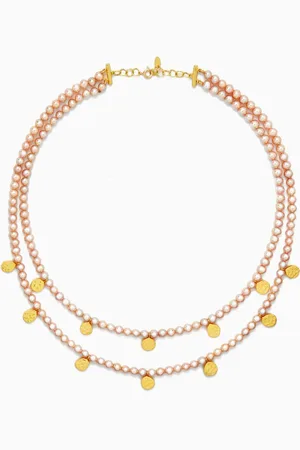 Dima Pearl & Pebble Station Necklace in 18kt Gold