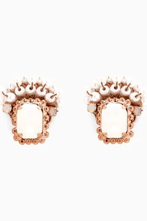 TAI Jewelry Milky Crystal & Pearl Faceted Earrings in Brass