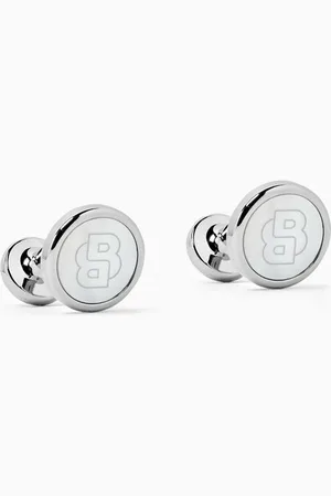 HUGO BOSS Double B Mother-of-Pearl Cufflinks in Silver-tone Brass