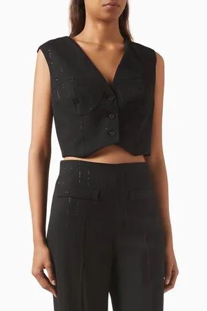 Sandro Embellished Crop Vest in Viscose Blend