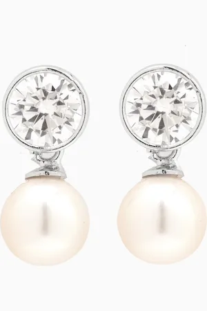 TAI Jewelry Crystal and Pearl-drop Earrings in Silver