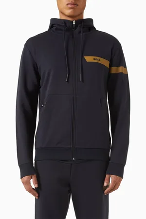 HUGO BOSS Logo Stripe Hoodie in Stretch Cotton
