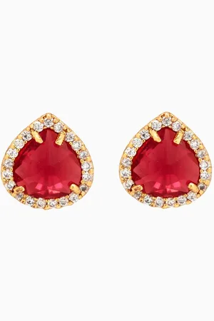 TAI Jewelry Ruby Halo Stud Earrings in Gold-plated Brass