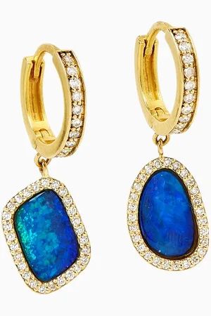Dima Opal & Diamond Pavé Hoop Earrings in 18kt Gold