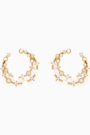 TAI Jewelry Pearl & CZ Hoop Earrings in Gold-plated Brass