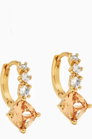 TAI Jewelry Crystal Huggie Earrings in Gold-plated Brass