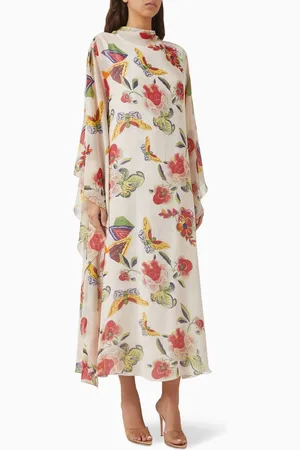 Hessa Falasi Printed High-neck Kaftan in Chiffon