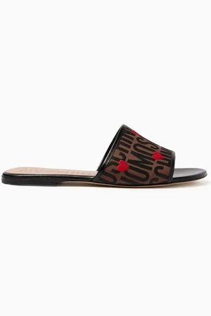 Moschino Logo Heart Slides in Jacquard
