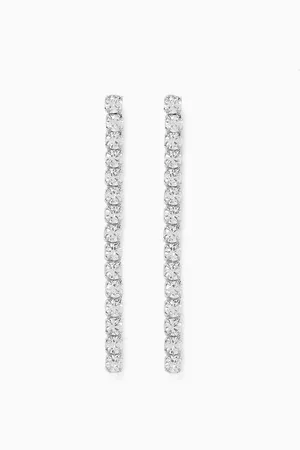 TAI Jewelry CZ Linear Dangle Earrings in Sterling Silver
